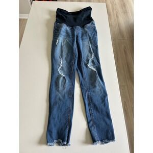 Gap‎ Denim Maternity Jeans Size 26 Distressed Frayed Hem Blue Skinny